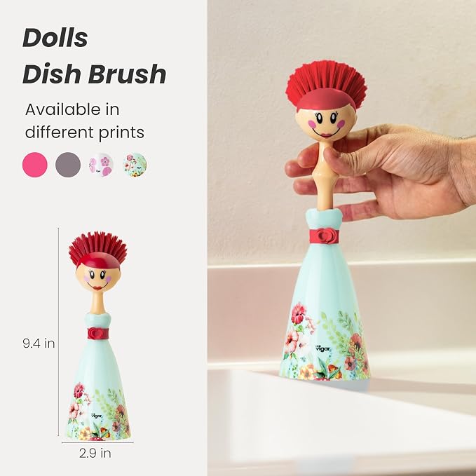 Vigar Dolls Dish Brush with Ergonomic Handle and Dres-shaped Storage Holder - Image 2