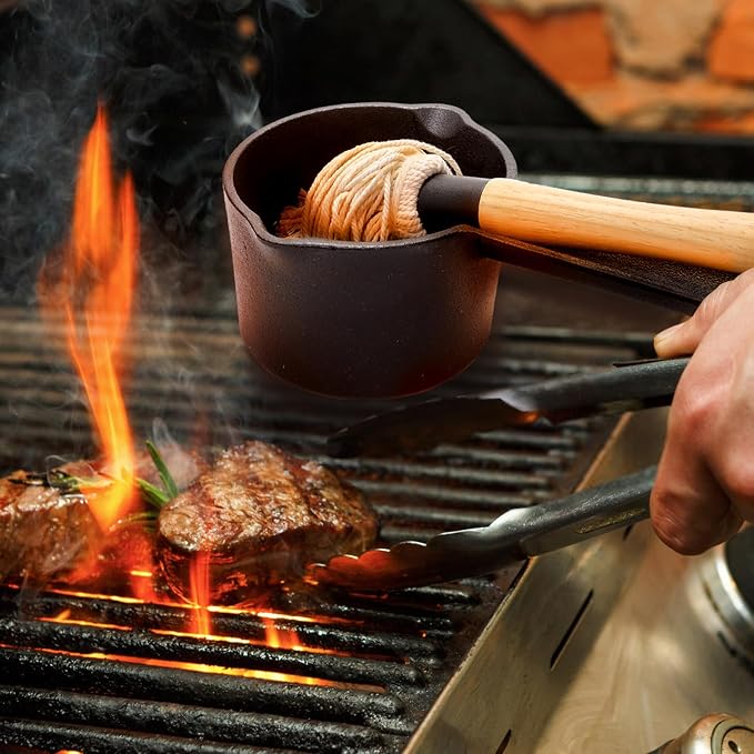 Cast Iron Sauce Pot and BBQ Mop Brush Set - Image 6