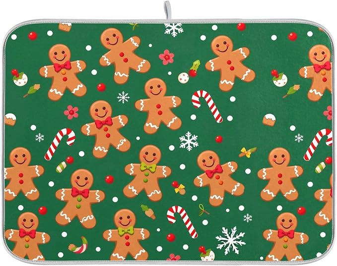 Christmas Gingerbread Man Dish Drying Mat by Wamika
