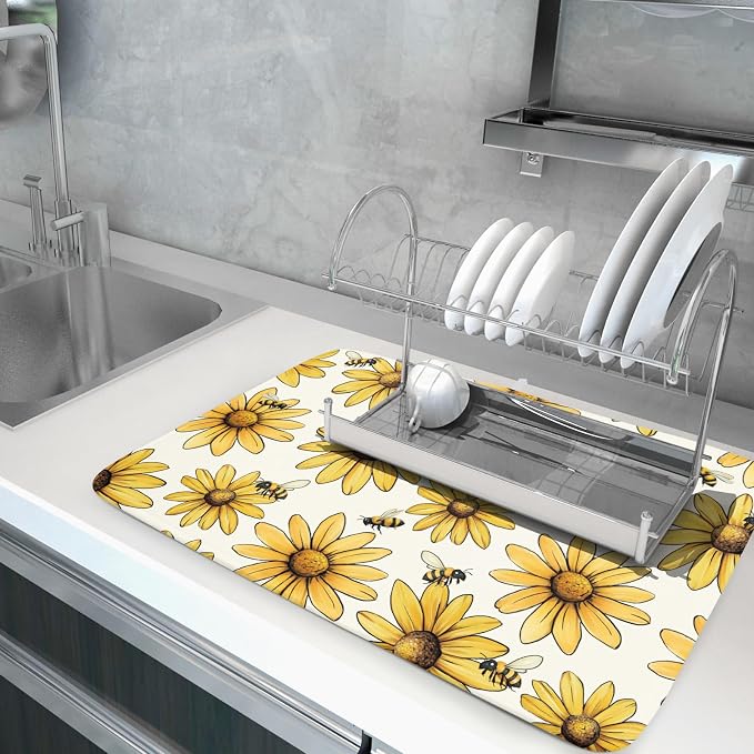 Spring Summer Dish Drying Mat of Kitchen Counter 18×24 Inch Floral Drainer Pad - Image 5