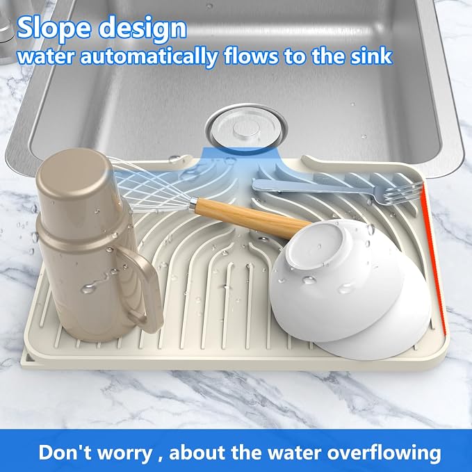 Dish Drying Matt for Kitchen Counter, 14.6"×11"Silicone Dry Rack Mat - Image 4