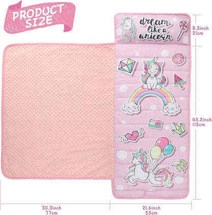 TANOSHII® Toddler Nap Mat with Pillow and Blanket, Portable Kids Sleeping Mats for Daycare, Preschool, 21" x 53", Lightweight and Soft Sleeping Bags for Kids