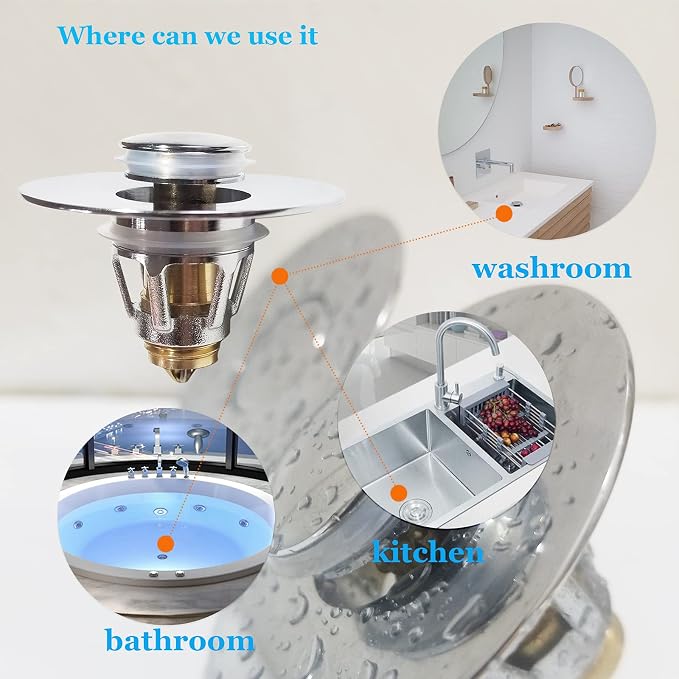 Bathroom Sink Stopper with Hair Catcher – Universal Pop-Up Drain Strainer - Image 8