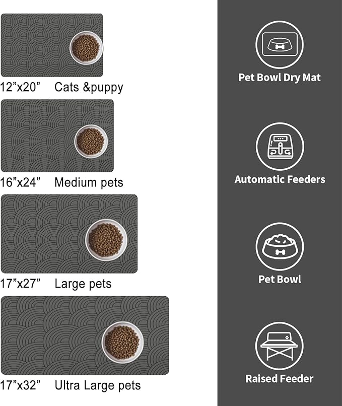Dog Food Mat for Floors, Absorbent and Quick-Drying Pet Cat Food Mat,Anti-Fouling and Easy-to-Clean Pet Feeding Mat,Dog Bowl Mats for Messy Drinking Water Bowls.16x24inch Boho Style