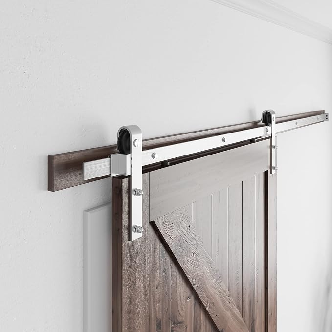 SMARTSTANDARD 7 Feet Brushed Nickel Barn Door Hardware Kit-Heavy Duty Sliding - Image 4
