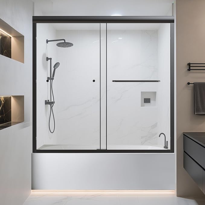 56-60" W x 58" H Semi-Frameless Tub Shower Door, Bypass Double Sliding Bathtub by Unknown