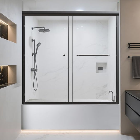 56-60" W x 58" H Semi-Frameless Tub Shower Door, Bypass Double Sliding Bathtub by Unknown