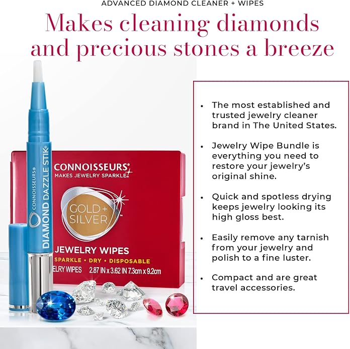 CONNOISSEURS Premium Edition Compact Jewelry Wipes No Rinse Gold and Silver - Image 2
