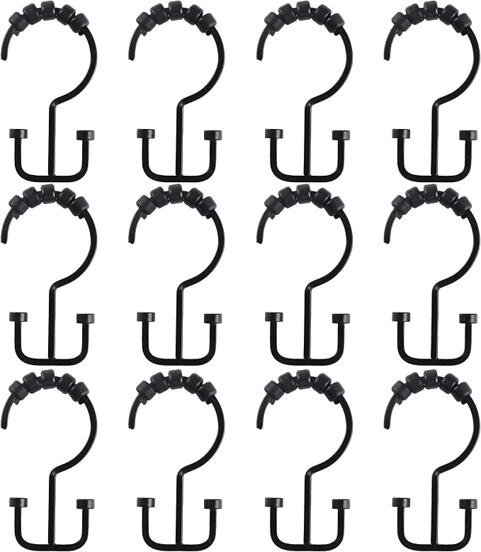 Utopia Alley HK1BK Deco Flat Double Roller Shower Curtain Hooks; Black - Image 5