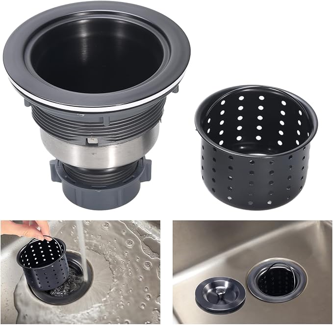 Kitchen Sink Drain 3-1/2 Inch Black Sink Drain Assembly Kit, Removable Deep - Image 3