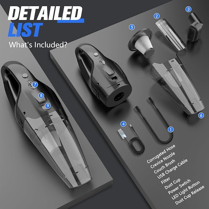 Handheld Vacuum Cordless Rechargeable 3-in-1, Car Vacuum Portable Cordless - Image 7