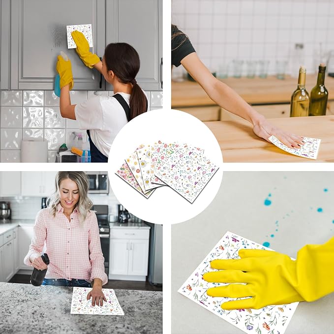 Floral Swedish Dish Cloths for Kitchen, 6 Pack Reusable Wildflowers Swedish - Image 4