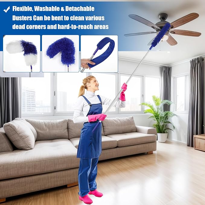 9PCS Dusters for Cleaning, Extendable Microfiber Duster - Image 3