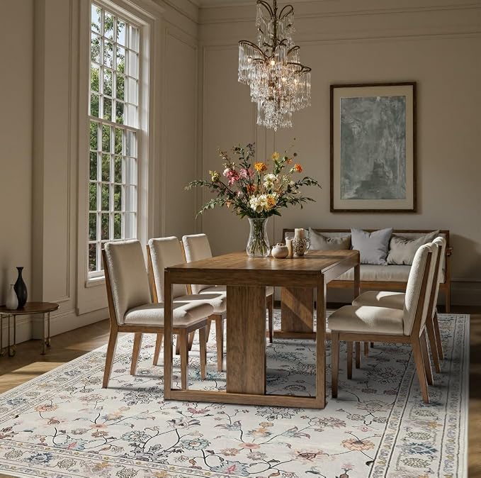 8x10 Rugs for Living Room & Bedroom, Floral Washable Rug, Boho Area Rug - Image 3