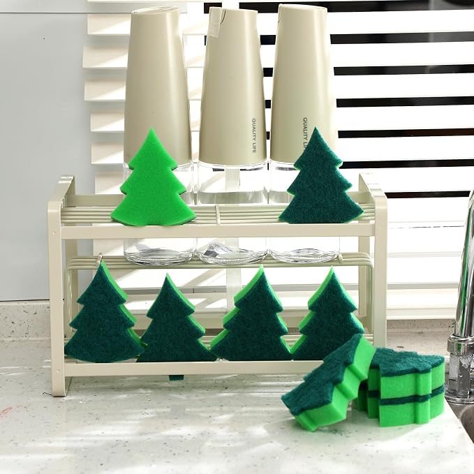 Tioncy 12 Pack Christmas Tree Kitchen Sponges Bulk Dual Sided Scrubber Sponges - Image 2