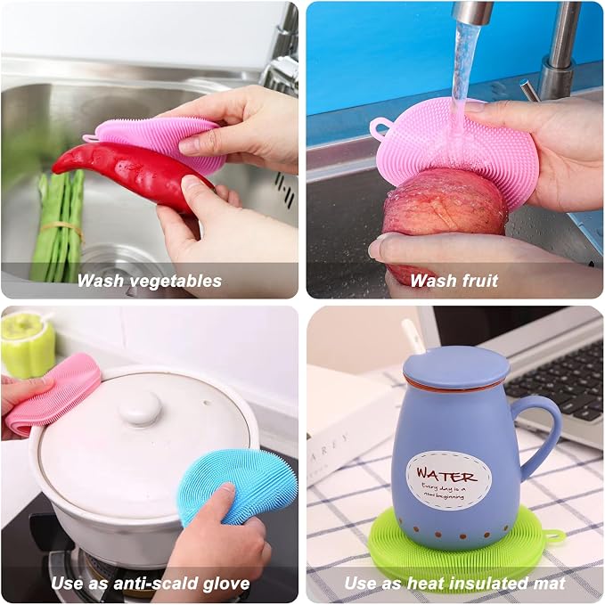 Silicone Dish Scrubber, 12 Pack Silicone Sponge Dish Brush Food Grade BPA Free - Image 3