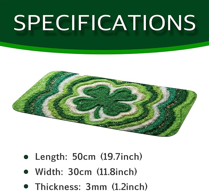 St Patrick’s Day Dish Drying Mat: 12’’x20’’ Green Shamrock Absorbent Counter - Image 2