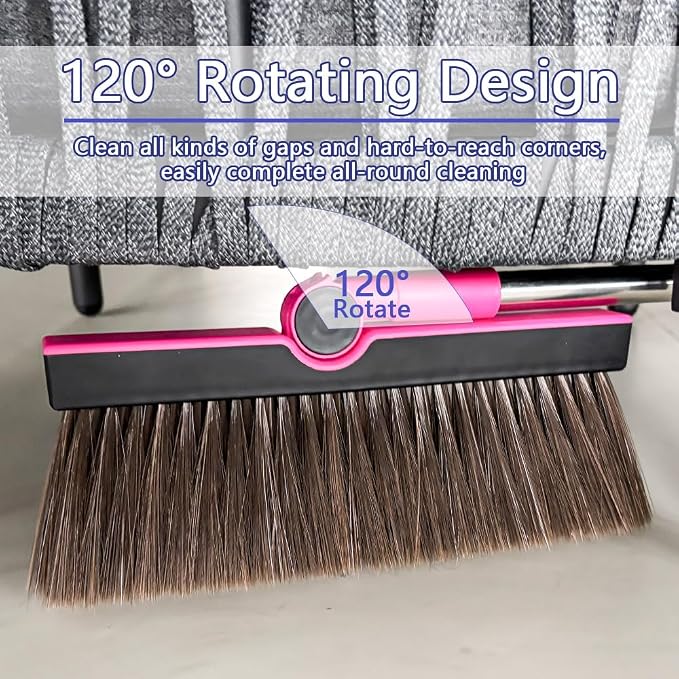 Triangular Indoor Broom and Dustpan Comb Set, 180° Rotating, Soft Bristle Long - Image 4