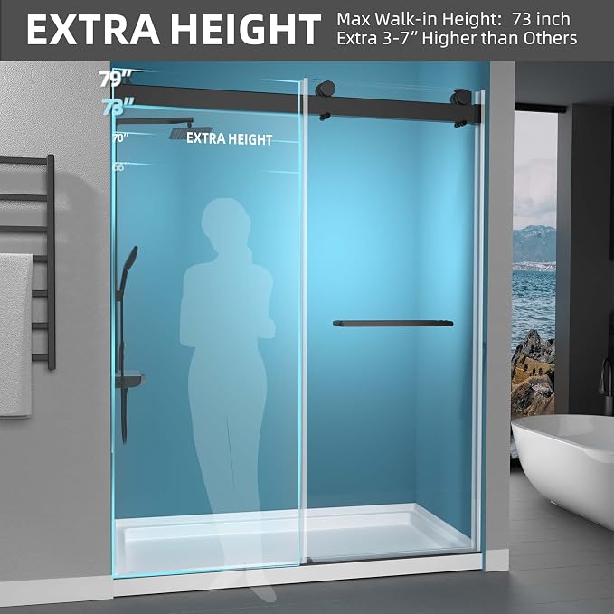 GETPRO Shower Door Frameless 57-60" W x 79" H Double Sliding Bathroom Shower - Image 3