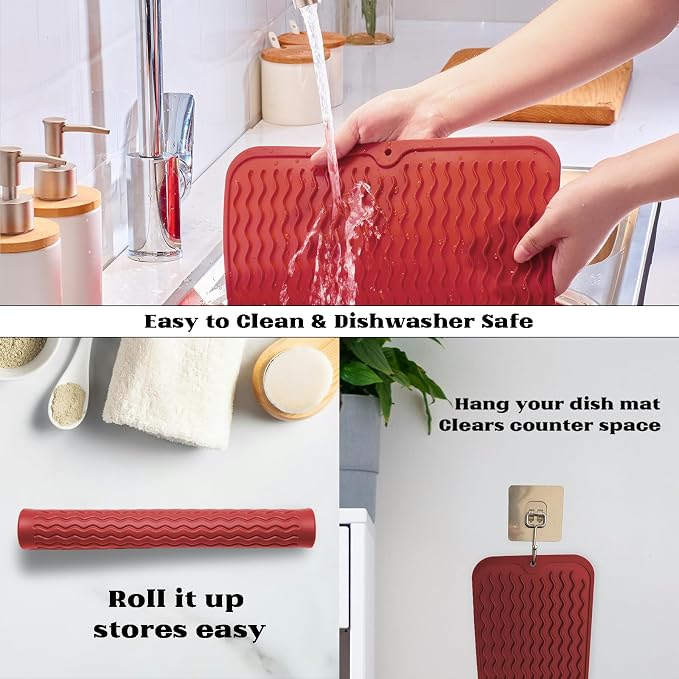 ZLR Silicone Dish Drying Mat for Kitchen Counter, Eco-Friendly Fast Dry Dish Mat - Image 4