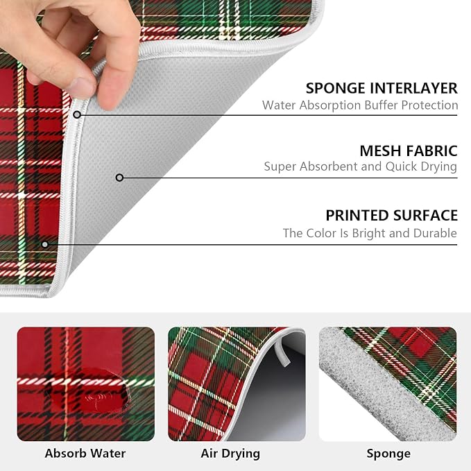 Christmas Red Green Buffalo Checkered Dish Drying Mat - Image 3