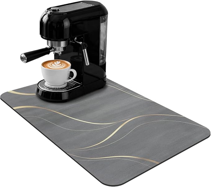 Dish Mat 24x16 Inch, Light Gray Streamline, Absorbent Hide Stain Rubber Backed by Unknown