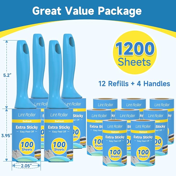 Swihauk 1200 Sheets Extra Sticky Lint Rollers - Image 2