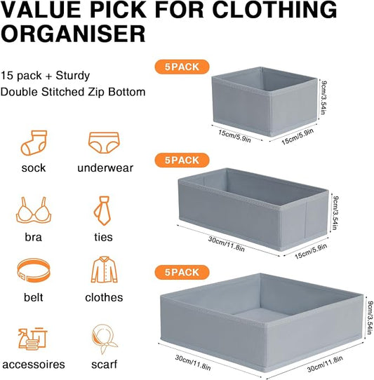 DIMJ Drawer Organizer Clothes, 15 Pack Underwear Organizer, Foldable Closet Bins - Image 2