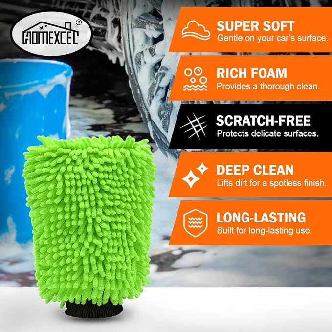 HOMEXCEL Car Wash Mitt, 2PK Chenille Microfiber Wash Mitt, Scratch-Free & - Image 5