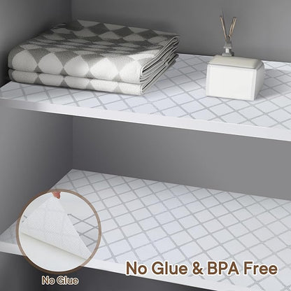 Shelf and Drawer Liner for Kitchen Cabinets Non-Adhesive, Strong Grip Non-Slip Thickened Cabinet Liners for Shelves, Waterproof Mats for Dresser Cupboard, Silver Stripe, 12 in x 20 Feet