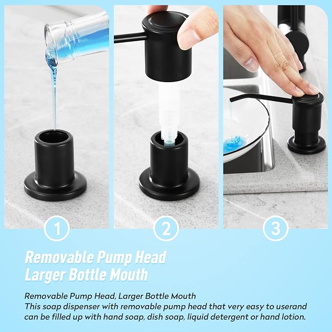 CREA Kitchen Soap Dispenser Countertop Soap Dispenserfor Kitchen Sink Black - Image 2