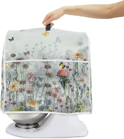 Floral Mixer Covers for Kitchen Aid 4.5-5 Quart Mixer Dust Cover with Top Handle Dustproof Food Processor Cover Kitchen Appliance Accessories