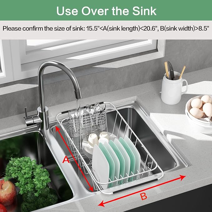 Small Dish Drainer Rack in Sink Adjustable, Expandable Stainless Steel Metal - Image 4