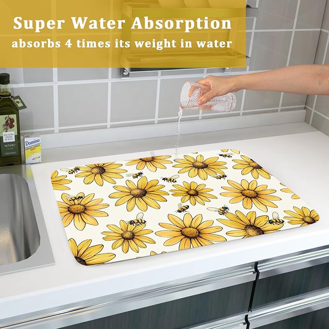 Spring Summer Dish Drying Mat of Kitchen Counter 18×24 Inch Floral Drainer Pad - Image 7