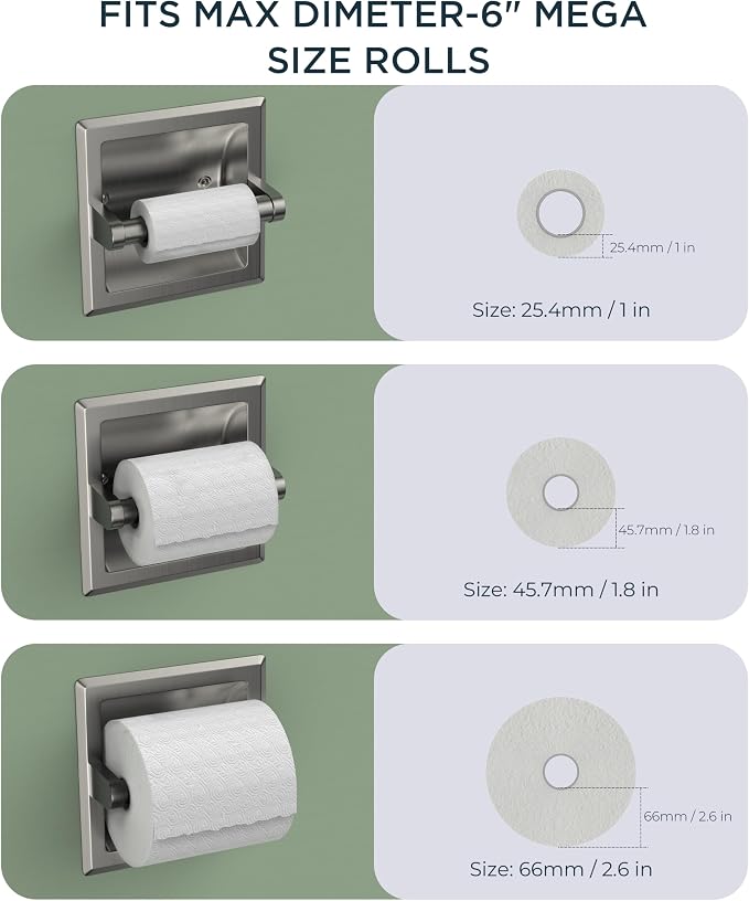 FORIOUS Recessed Toilet Paper Holder, Stainless Steel Durable Tissue Roll - Image 5