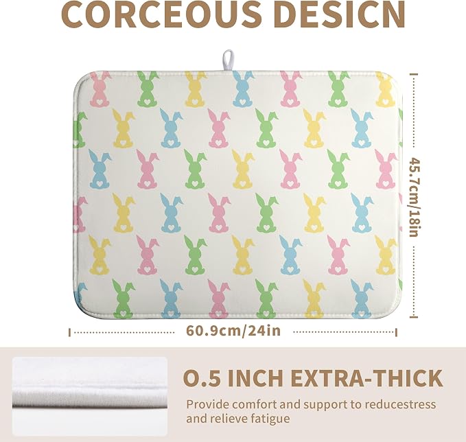 Easter Bunny Dish Drying Mat Colorful Cute Rabbits Kitchen Drying Mat Spring - Image 2