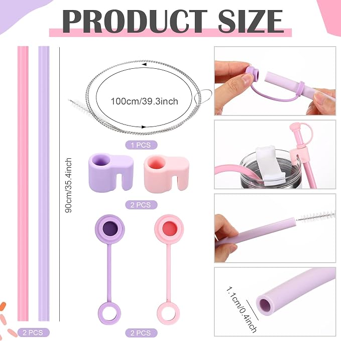 Baderke 2 Set Extra Long 35" Reusable Silicone Straws Compatible - Image 2