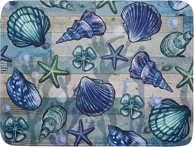 Starfish Seashell Dish Drying Mat 18x24 inch Coastal Beach Dish Drainer Rack by Giwawa