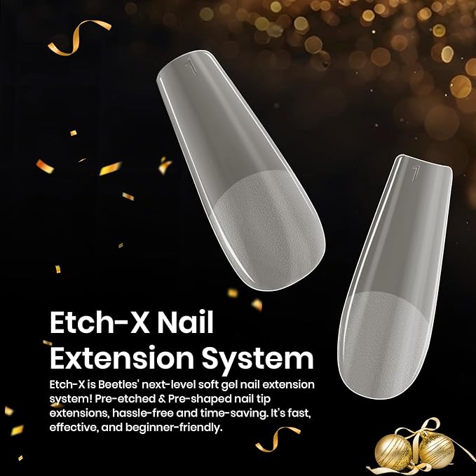 Beetles Gel Nail Tips Medium Coffin Etch X, 12 Sizes 288Pcs Pre Shaped Half - Image 7