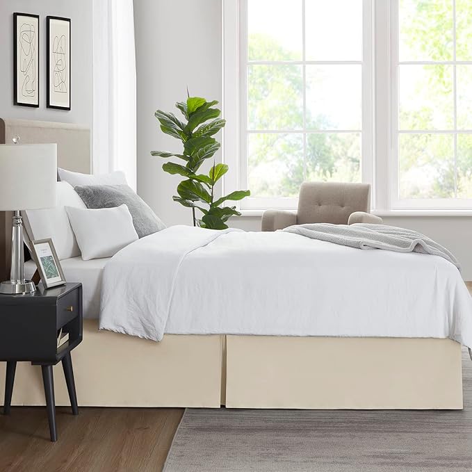 Nestl Cream Twin Bed Skirt - Twin Size 14 Inch Drop - Brushed Microfiber Hotel Quality Pleated Bed Skirt - Shrinkage & Fade Resistant