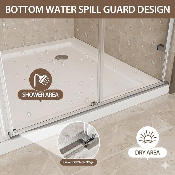 56-60" W x 75" H Frameless Shower Door, Sliding Shower Glass Door - Image 4