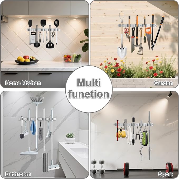 Broom Holder Wall Mount, Broom Organizer Wall Mount Stainless Steel Broom and - Image 4