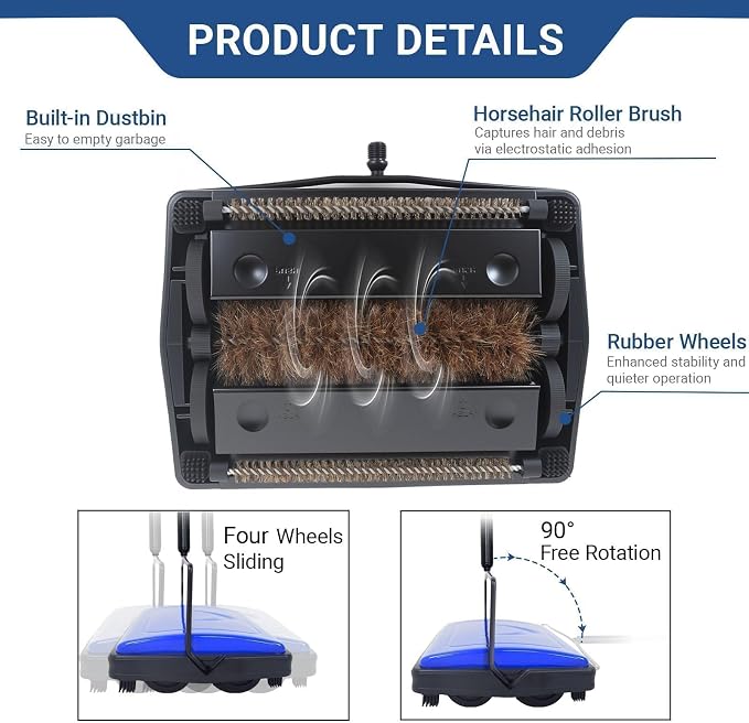 EZ SPARES Horsehair Carpet Sweeper Cleaner - Image 3