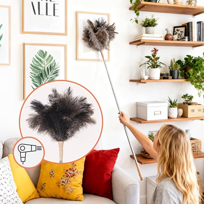 Extendable Ostrich Feather Duster, Natural Ostrich Feathers Long Handle Duster - Image 3