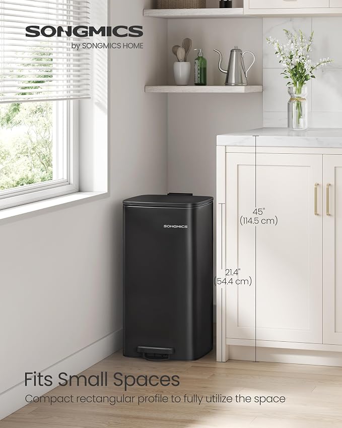 SONGMICS Kitchen Trash Can, 8-Gallon Trash Bin, Stainless Steel Garbage Can - Image 2