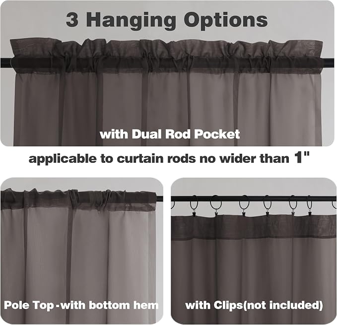 Chyhomenyc Chocolate Brown Sheer Curtains 54 Inch Long 2 Panels, Light - Image 3