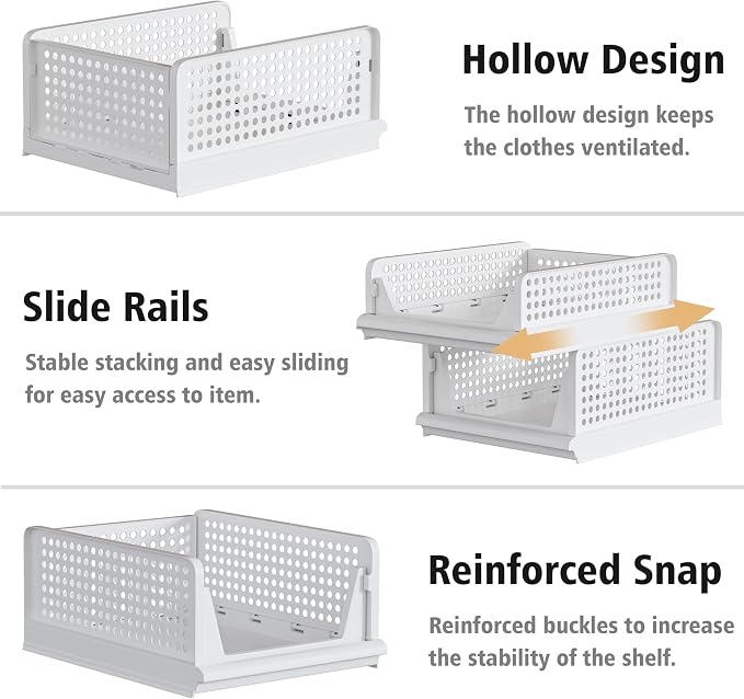 Proarea Stackable Plastic Storage Basket Closet Organizer Bin Foldable Clothes - Image 5