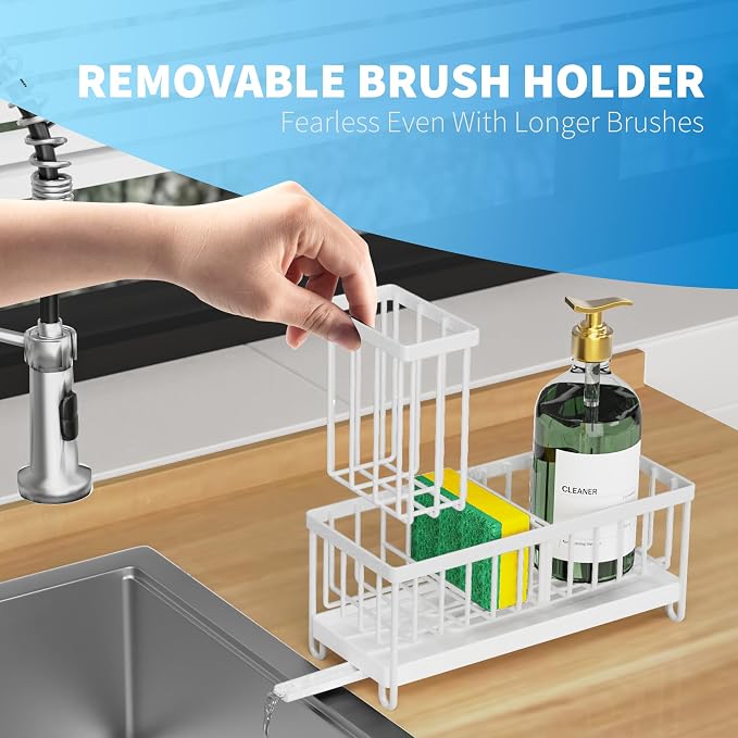 Cisily White Sponge Holder for Kitchen Sink, Sink Caddy Organizer - Image 4