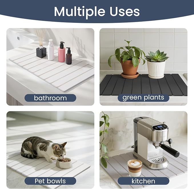 Meowoo Stone Drying Mat for Kitchen Counter, 15.7"x11.8" Foldable Diatomaceous - Image 7