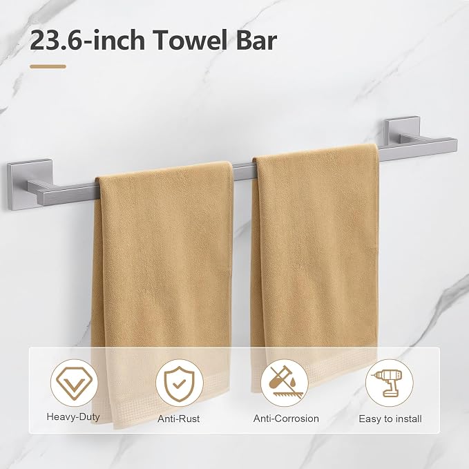 TQKAG 5-Pieces Brushed Nickel Bathroom Hardware Accessories Set 23.6" SUS304 - Image 2